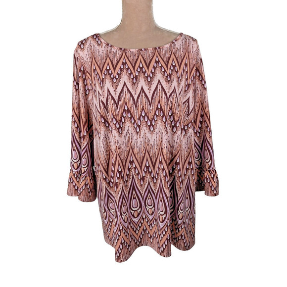 Bob Mackie Wearable Art Shirt Top Women Size 2X Bell Sleeve Boho Blouse Pink - Picture 1 of 10
